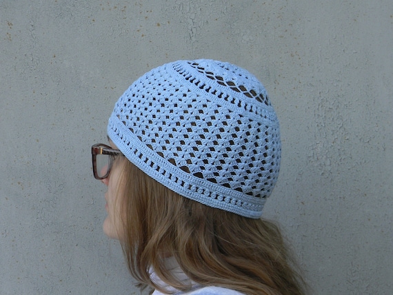 blue crochet hat
