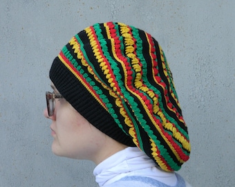 Chapeau dreadlocks jamaïcain chapeau rasta reggae béret surdimensionné béret en coton au crochet Dreadlock Tam couronné