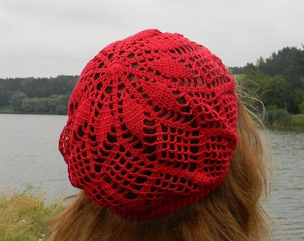 Crochet beret for women summer beanie hat crochet cotton hats