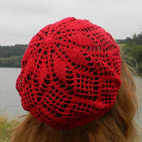 Crochet beret for women summer beanie hat crochet cotton hats