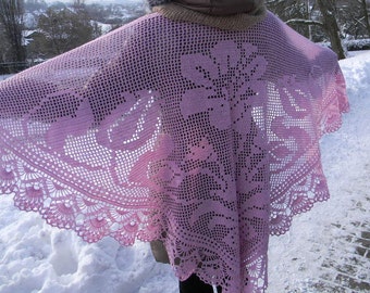 Crochet shawl for women Winter shawl with lace border Triangle Shawl warm shawl
