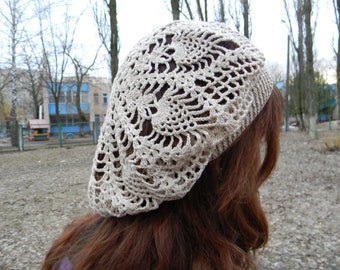 Crochet cotton beret Summer oversized beret for women