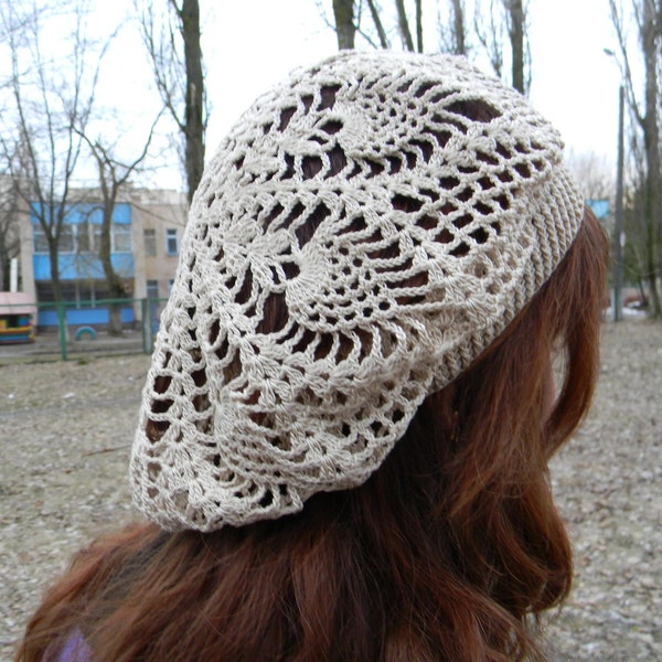 Crochet cotton beret Summer oversized beret for women