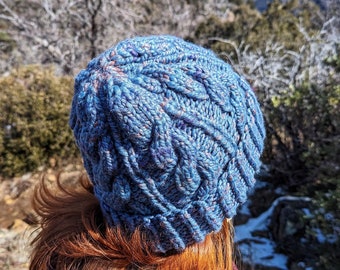 Gorro grueso con puños de canalé en mezcla de lana peluda Azul cielo