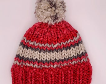 Super Chunky Fuzzy Knit Lana-mezcla de gorro a rayas