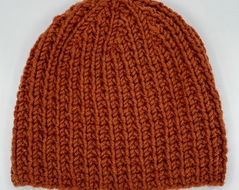 Gorro tipo gofre de canalé en mezcla de lana Terra Cotta