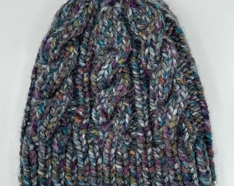 Gorro grueso de canalé en mezcla de lana peluda Oil Slick Charcoal