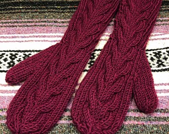 Mitones de cable de herradura de mezcla de lana - púrpura