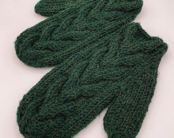 Mitones de cable de herradura de mezcla de lana - verde