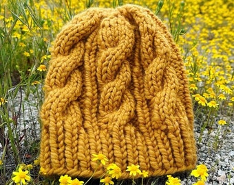 Gorro grueso de canalé de mezcla de lana peluda Amarillo