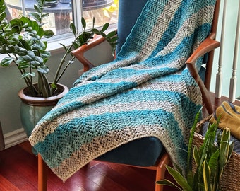 Manta afgana lavable a máquina con rayas degradadas oceánicas, 46 x 56 pulgadas.