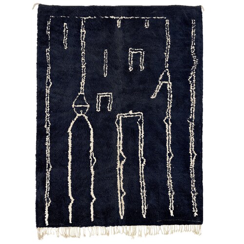 Dark Blue Beni Ourain Rug Modern Moroccan Rug Custom Etsy