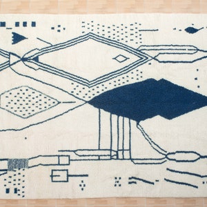 Blue Beni ourain Rug custom size, Moroccan area rug, Azilal carpet