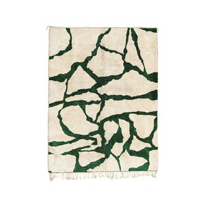 Green Lines Moroccan Rug - Handwoven Wool Rug (Size in cm) (Size in ft)