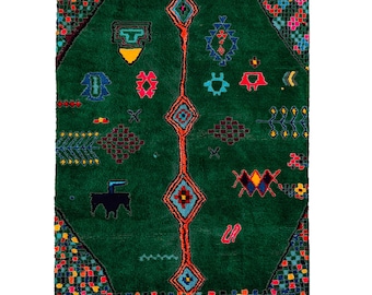 Green Beni Ourain Rug -  Modern Moroccan Rug Custom GR-10_OR-24_PN-35_BL-05_ BK-39_BL-09_RD-17_YL-15_RD-18