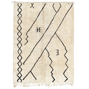 Moroccan rug white Beni ourain rug -  Modern Moroccan Rug custom W-40_BK-39