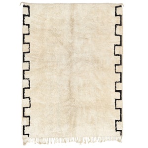 Moroccan rug white Beni ourain rug -  Modern Moroccan Rug custom W-40_BK-39