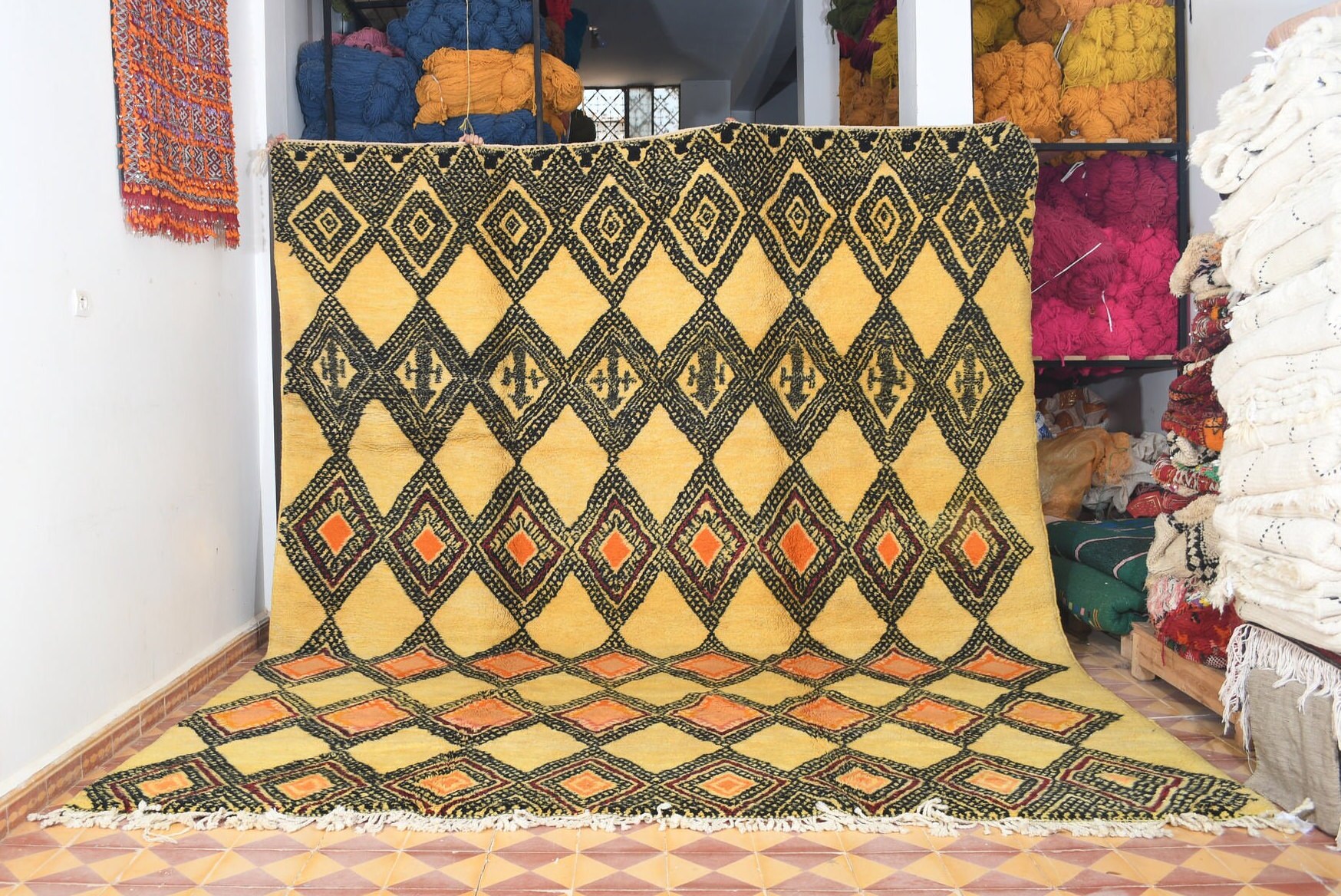 Yellow Moroccan Rug berber pattern Rug 376x301 cm