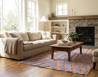 Alfombra marroquí hecha a mano de lana, tamaño personalizado, gris y naranja, moderna, estilo bohemio, para sala de estar y dormitorio, bereber.