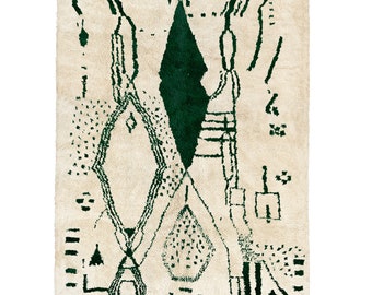 White and green Beni ourain rug -  Modern Moroccan Rug custom W-40_GR-10