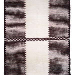 White and Dark Red Beni ourain rug -  Modern Moroccan Rug custom W-40 RD-17