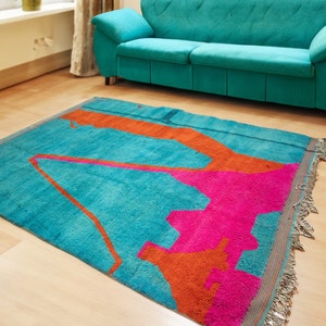 turquoise Beni ourain rug -  Modern Moroccan Rug custom TK-01_OR-02_PN-34