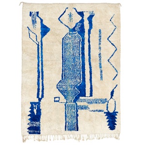 Blue and White Beni ourain rug -  Modern Moroccan Rug custom W-40_BL-03