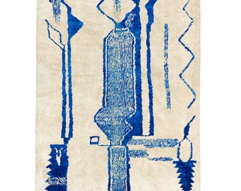 Blue and White Beni ourain rug -  Modern Moroccan Rug custom W-40_BL-03