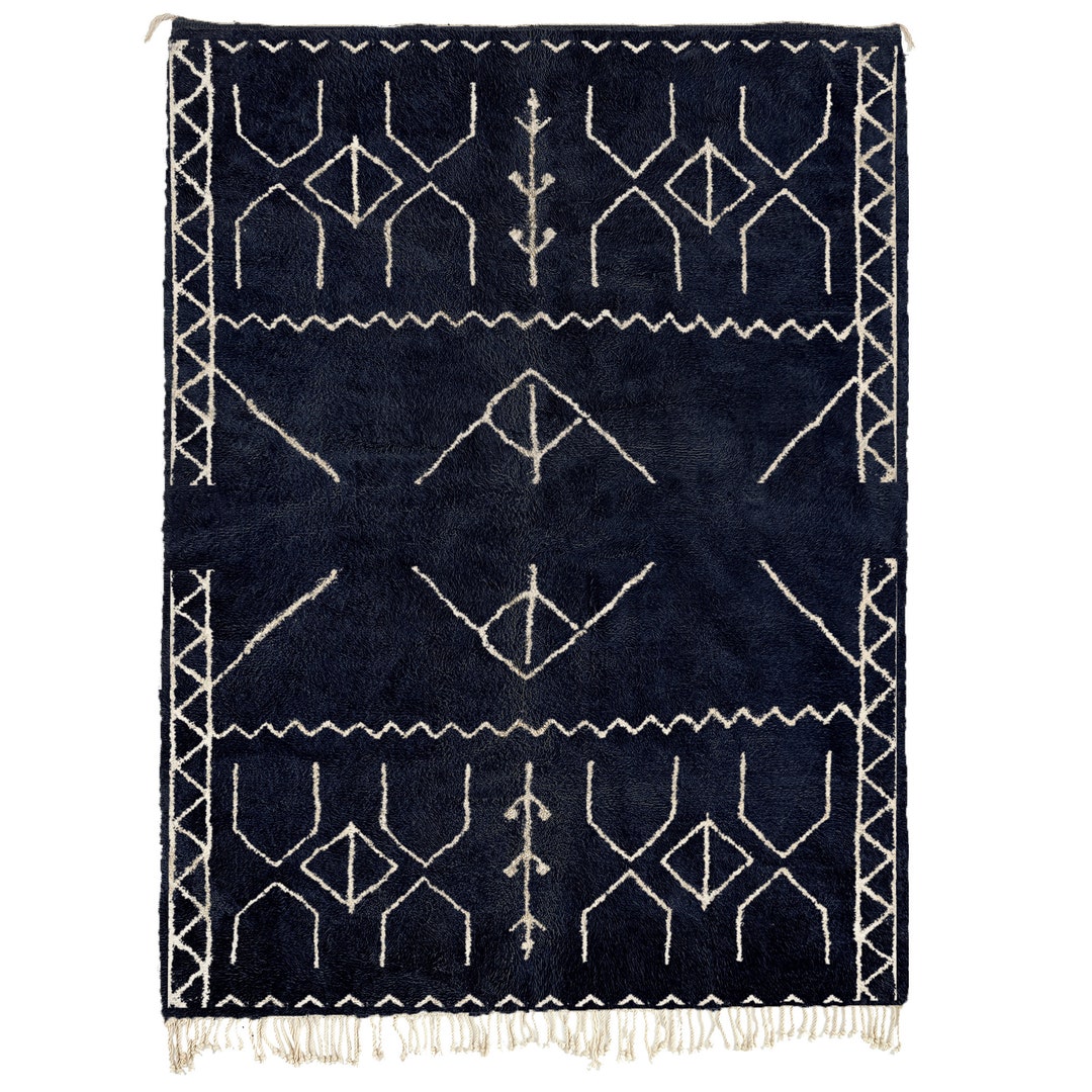 Dark Blue Beni Ourain Rug Modern Moroccan Rug Custom Etsy