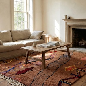 Moroccan Rug Handmade Wool Custom Size - Brown Neutral Boho Area Rug for Living Room Bedroom - Berber Tribal image 1