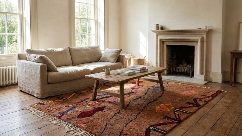 Moroccan Rug Handmade Wool Custom Size - Brown Neutral Boho Area Rug for Living Room Bedroom - Berber Tribal image 1