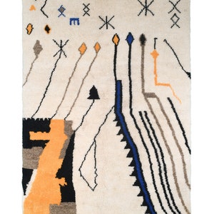 White Beni ourain rug -  Modern Moroccan Rug custom W-40 BK-39 YL-16 BL-03