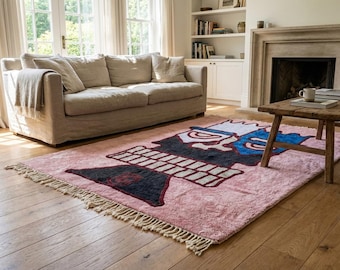 Berber Teppich Handgefertigte Wolle Benutzerdefinierte Größe - Rosa Moderner Boho Teppich für Wohnzimmer Schlafzimmer - Berber