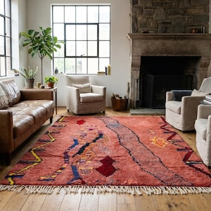 Moroccan Rug Boujaad 5x7 Wool Terracotta Rust Multicolor Tribal Boho Living Room