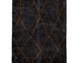 black Beni ourain rug -  Classic Moroccan Rug custom BK-39_BR-31