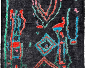 alfombra negra Beni ourain - Alfombra marroquí moderna personalizada