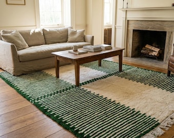 Alfombra marroquí de lana hecha a mano, 20 x 25 cm, color verde marfil, abstracta, para sala de estar, moderna y minimalista, para dormitorio.