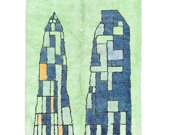 Green Beni ourain rug -  Modern Moroccan Rug custom GR-12_BK-39_BL-07_BL-03_YL-16