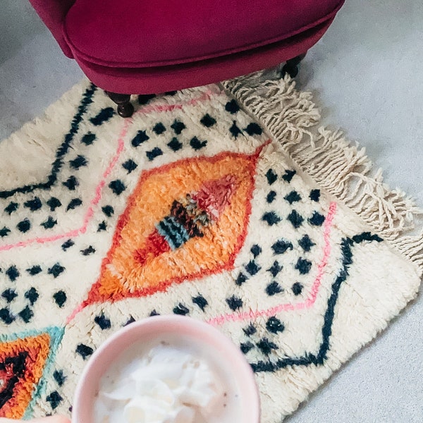 Alfombra Beni Ourain blanca - Auténtica alfombra marroquí, lana lujosa, diseño tradicional bereber, alfombra de felpa grande