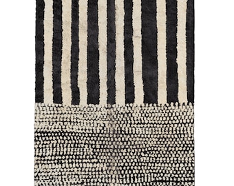 Black Half Spider Web Moroccan Rug - Handwoven Wool Rug (Size) (cm x ft)
