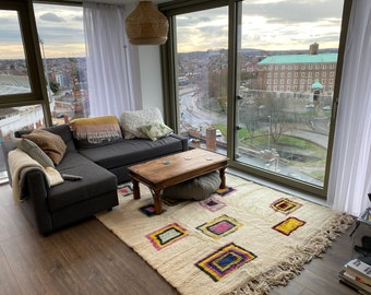 alfombra blanca Beni ourain - Alfombra marroquí moderna personalizada W-40