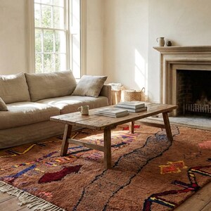 Moroccan Rug Handmade Wool Custom Size - Brown Neutral Boho Area Rug for Living Room Bedroom - Berber Tribal image 2