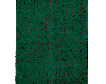 Green Beni ourain rug -  Modern Moroccan Rug custom GR2-97_RD-17_BK-39