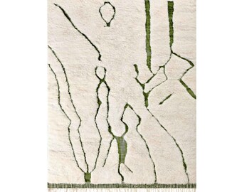 Green Lines Moroccan Rug - Handwoven Wool Rug (150 x 240 cm / 4.92 x 7.87 ft)