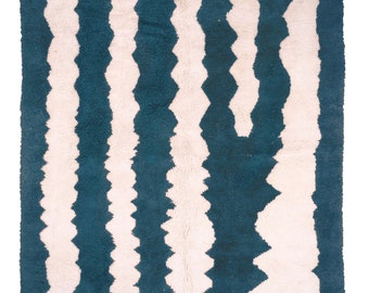 Blue azure Beni ourain rug -  Modern Moroccan Rug custom BL-05 W-40