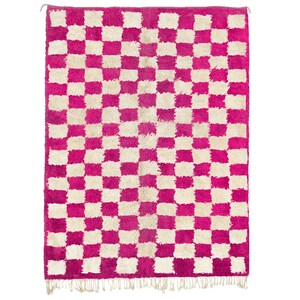 Checkered pink and white Beni ourain rug -  Modern Moroccan Rug custom W-40_PN-35
