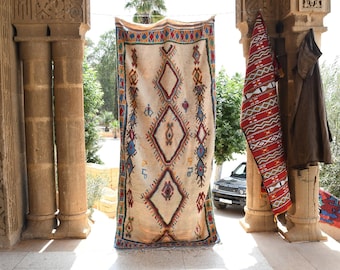 Handmade Moroccan Azilal Wool Rug 278x126 cm - Vibrant Geometric Design