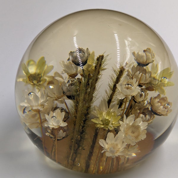 Daisy Glass Vintage Lucite Floral Paperweight