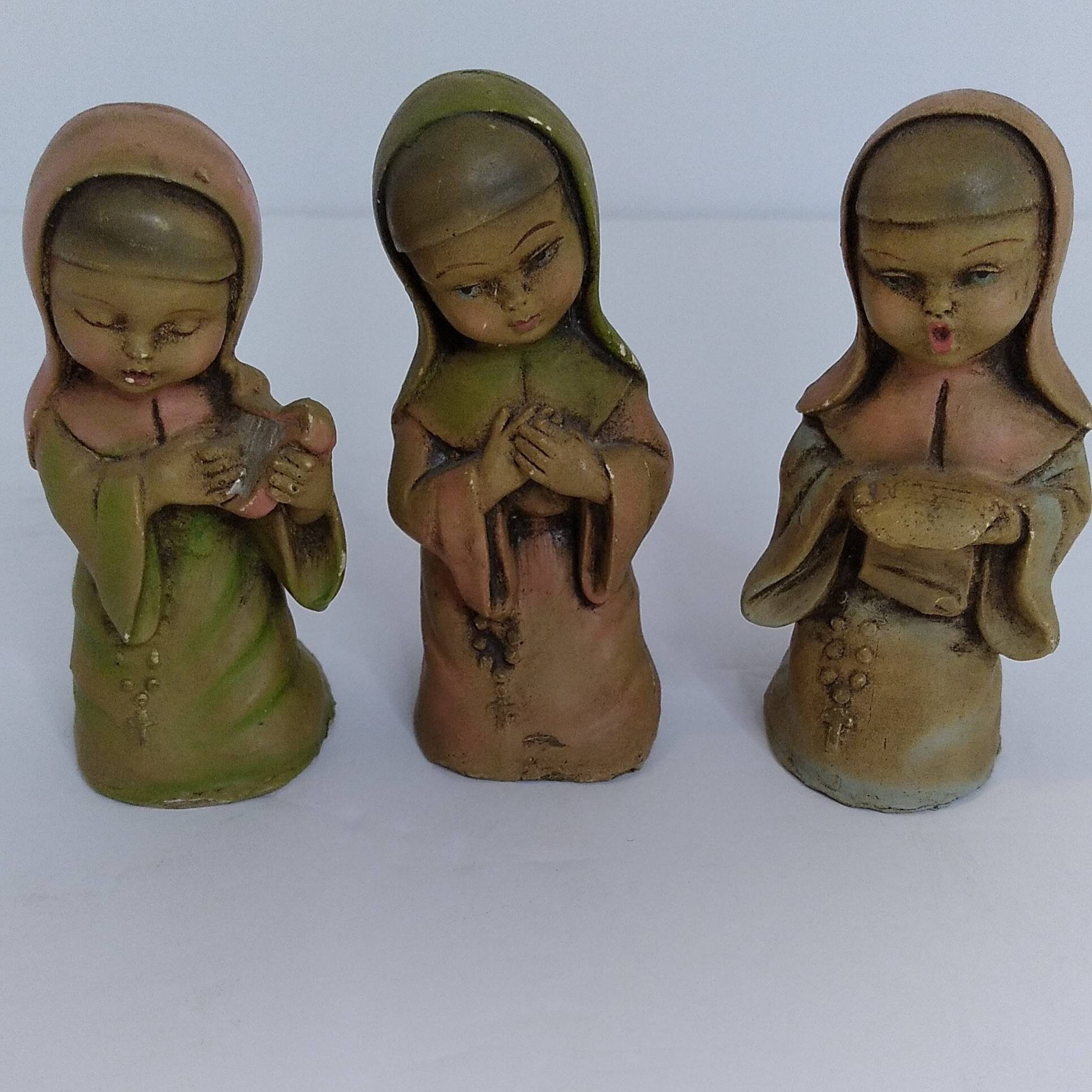 Papier Mache 3 Vintage Nun Figurines Made in Italy Etsy