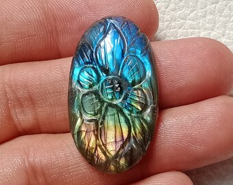 Natural Labradorite Cushion Shape Full Flashy Fire Screaming Carving Labradorite Loose Gemstone Carved 76.65 Cts Labradorite Pendant